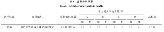 表６ 金相分析结果