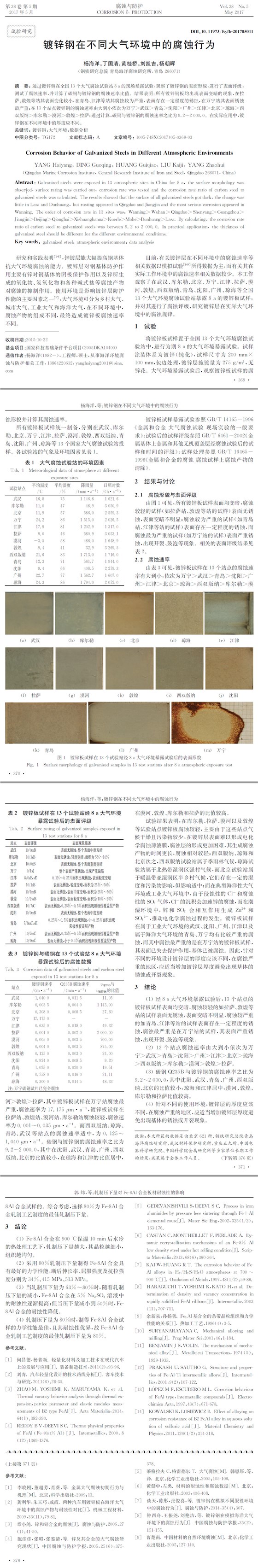 镀锌钢在不同大气环境中的腐蚀行为