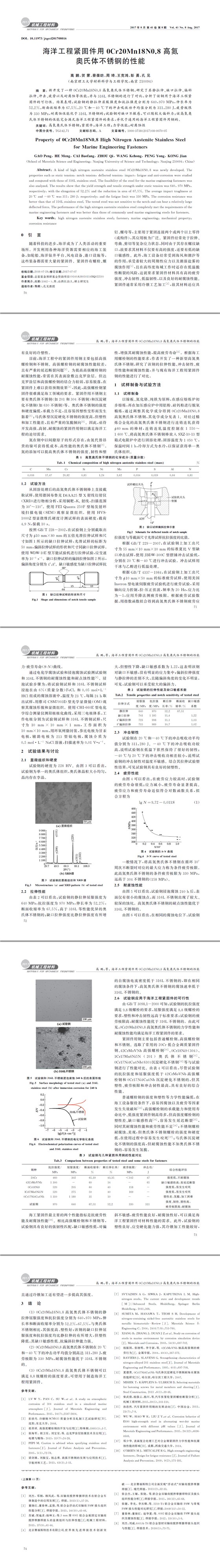 海洋工程紧固件用０Cr２０Mn１８N０．８高氮__奥氏体不锈钢的性能