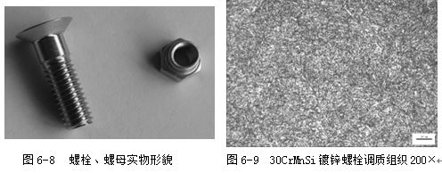 螺母实物形貌，30CrMnSi镀锌螺栓调质组织200×