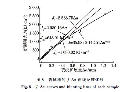 图８ 各试样的JＧΔa 曲线及钝化线