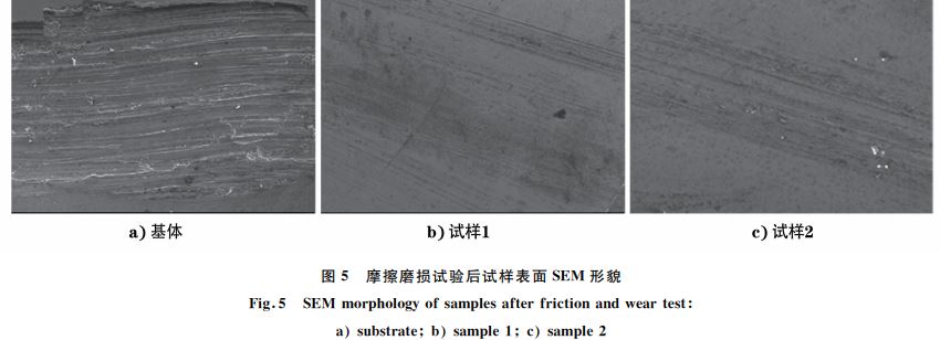 图５ 摩擦磨损试验后试样表面SEM 形貌