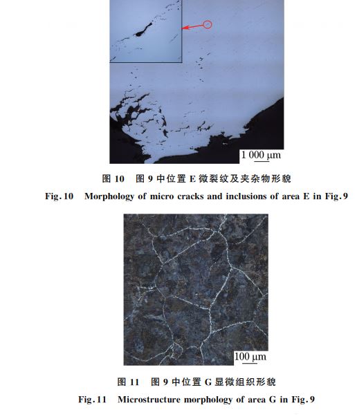 图１０ 图９中位置 E微裂纹及夹杂物形貌